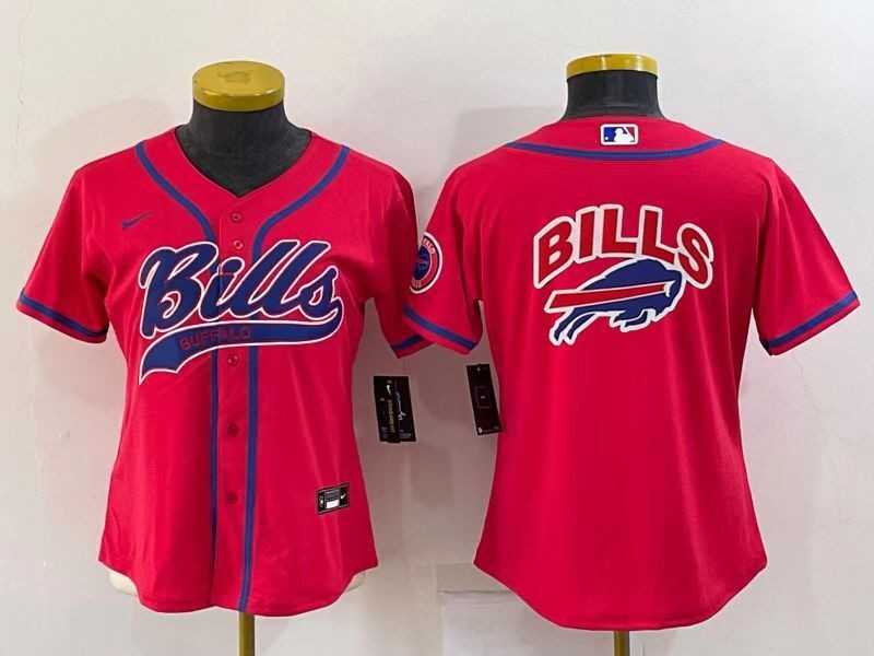 Women%27s Buffalo Bills Red Team Big Logo With Patch Cool Base Stitched Baseball Jersey